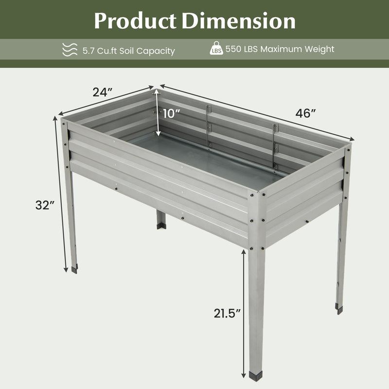 *Galvanized Raised Garden Bed Elevated Planter Box with Legs and Drainage Hole - Silver