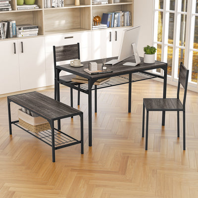 Industrial Style Rectangular Kitchen Table with Bench and Chairs-Gray