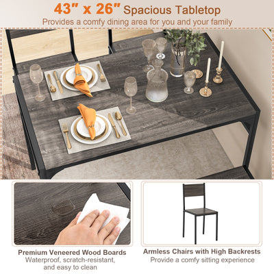 Industrial Style Rectangular Kitchen Table with Bench and Chairs-Gray
