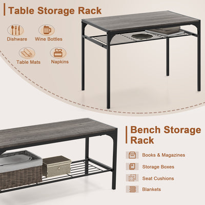 Industrial Style Rectangular Kitchen Table with Bench and Chairs-Gray