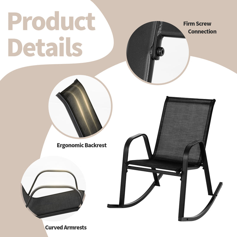 *Set of 2 Metal Patio Rocking Chair with Breathable Seat Fabric - Black