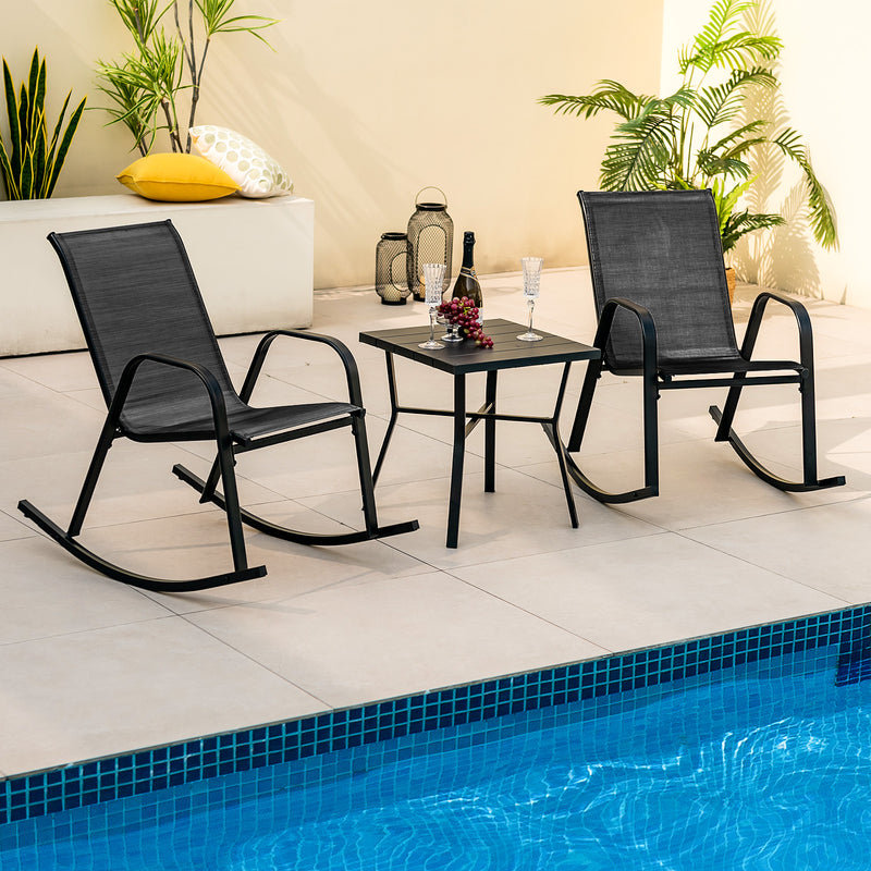 *Set of 2 Metal Patio Rocking Chair with Breathable Seat Fabric - Black