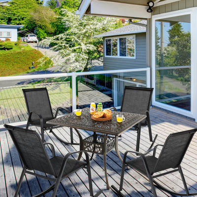 *Set of 2 Metal Patio Rocking Chair with Breathable Seat Fabric - Black