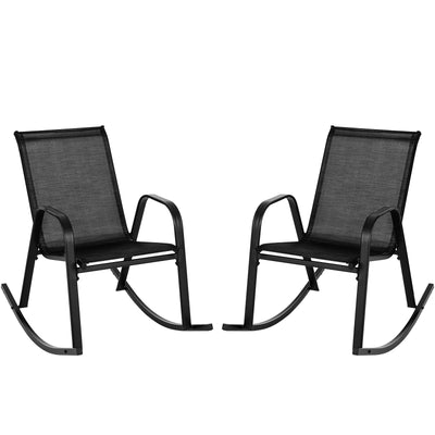 *Set of 2 Metal Patio Rocking Chair with Breathable Seat Fabric - Black