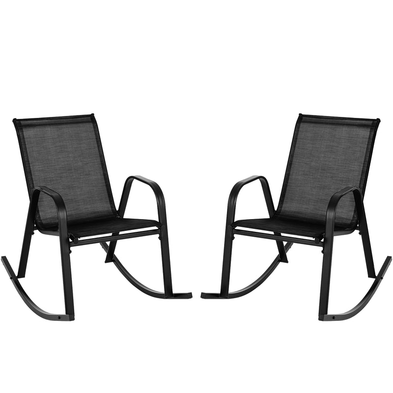 *Set of 2 Metal Patio Rocking Chair with Breathable Seat Fabric - Black