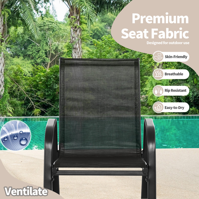 *Set of 2 Metal Patio Rocking Chair with Breathable Seat Fabric - Black