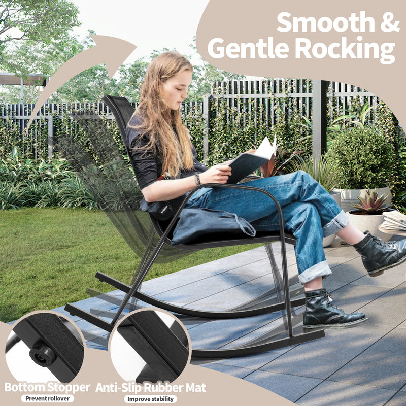 *Set of 2 Metal Patio Rocking Chair with Breathable Seat Fabric - Black