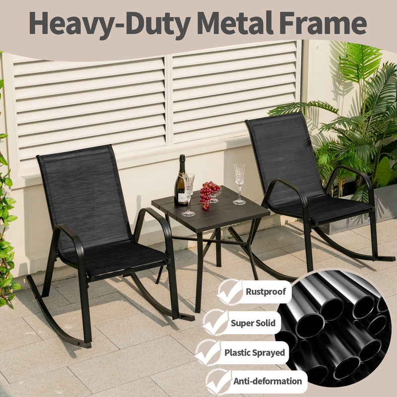 *Set of 2 Metal Patio Rocking Chair with Breathable Seat Fabric - Black