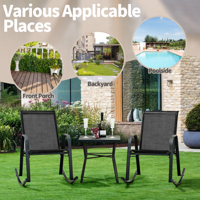 *Set of 2 Metal Patio Rocking Chair with Breathable Seat Fabric - Black