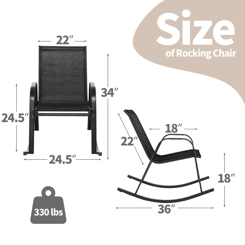 *Set of 2 Metal Patio Rocking Chair with Breathable Seat Fabric - Black