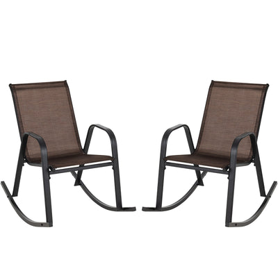 Set of 2 Heavy-Duty Metal Patio Rocking Chair with Breathable Seat Fabric-Brown