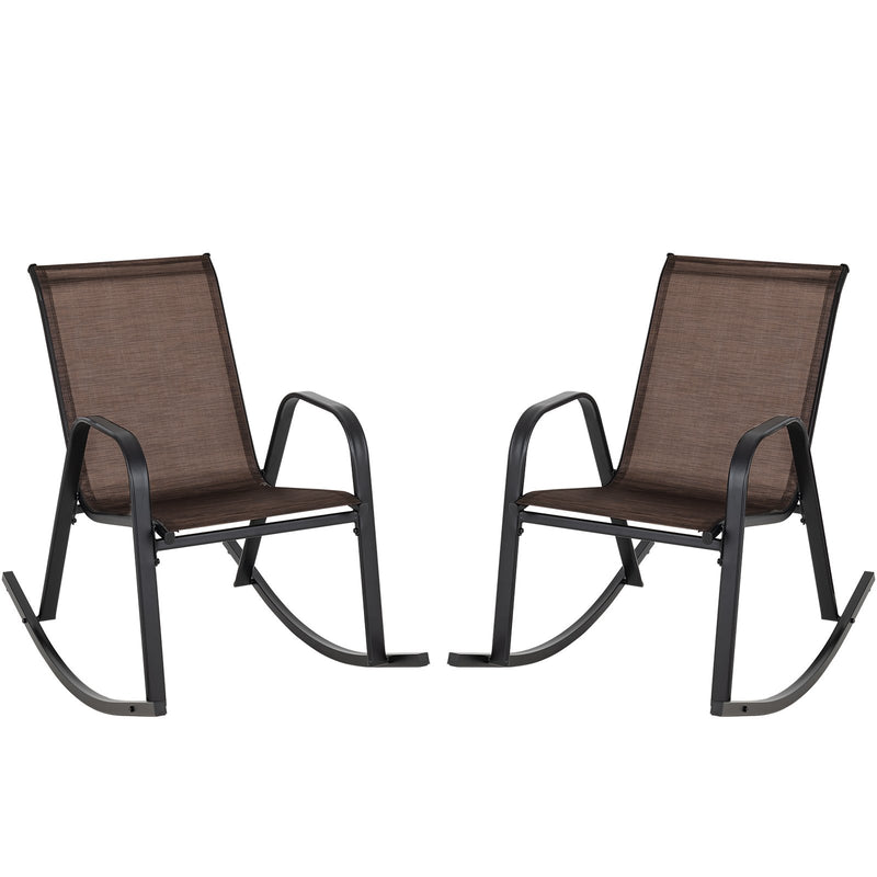 Set of 2 Heavy-Duty Metal Patio Rocking Chair with Breathable Seat Fabric-Brown