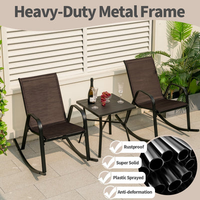 Set of 2 Heavy-Duty Metal Patio Rocking Chair with Breathable Seat Fabric-Brown