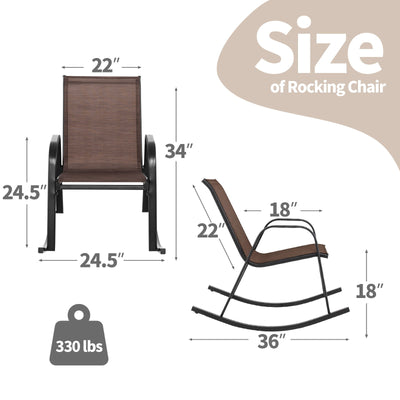 Set of 2 Heavy-Duty Metal Patio Rocking Chair with Breathable Seat Fabric-Brown