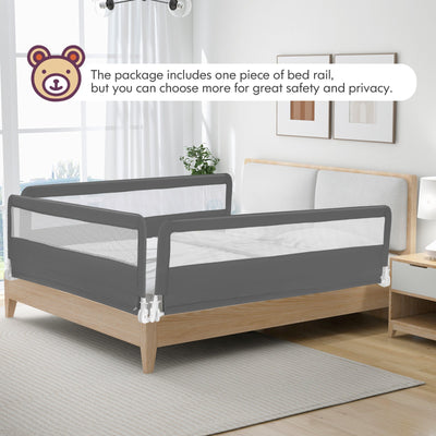 71 Inch Extra Long Swing Down Bed Guardrail with Safety Straps-Gray