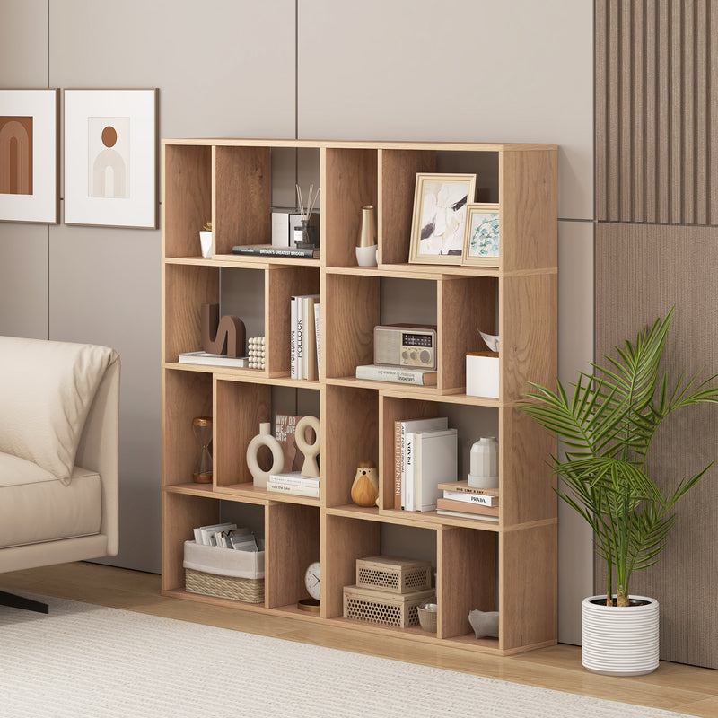 48 Inch 4-Tier Geometric Bookshelf with 8 Cubes for Living Room Bedroom-Natural