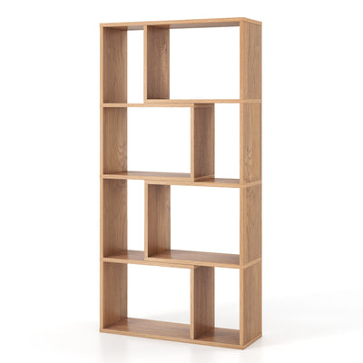 48 Inch 4-Tier Geometric Bookshelf with 8 Cubes for Living Room Bedroom-Natural