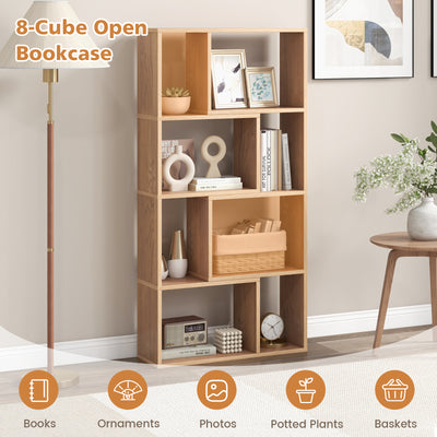 48 Inch 4-Tier Geometric Bookshelf with 8 Cubes for Living Room Bedroom-Natural