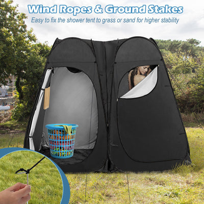 *Oversized Pop Up Shower Tent with Window Floor and Storage Pocket - Black
