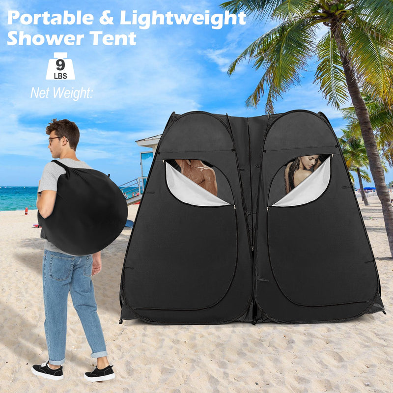 *Oversized Pop Up Shower Tent with Window Floor and Storage Pocket - Black
