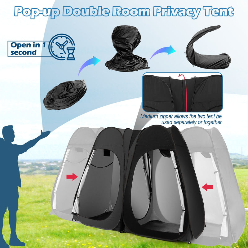 *Oversized Pop Up Shower Tent with Window Floor and Storage Pocket - Black