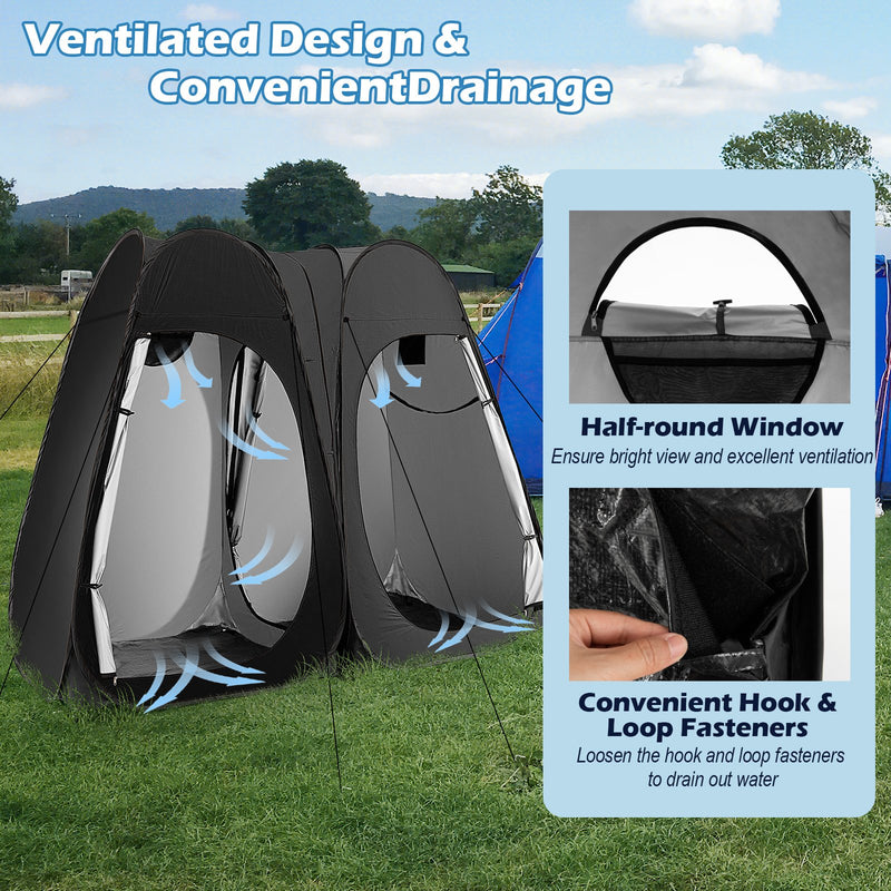 *Oversized Pop Up Shower Tent with Window Floor and Storage Pocket - Black