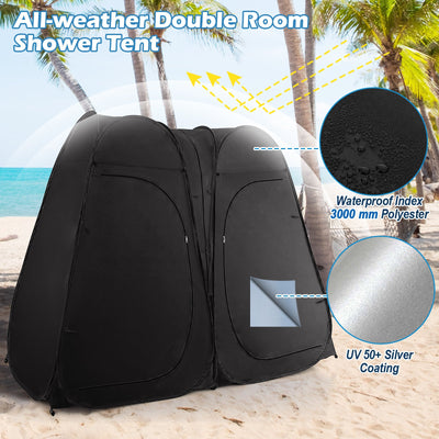 *Oversized Pop Up Shower Tent with Window Floor and Storage Pocket - Black