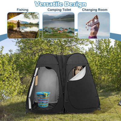 *Oversized Pop Up Shower Tent with Window Floor and Storage Pocket - Black