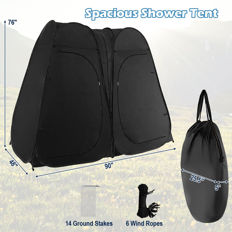 *Oversized Pop Up Shower Tent with Window Floor and Storage Pocket - Black