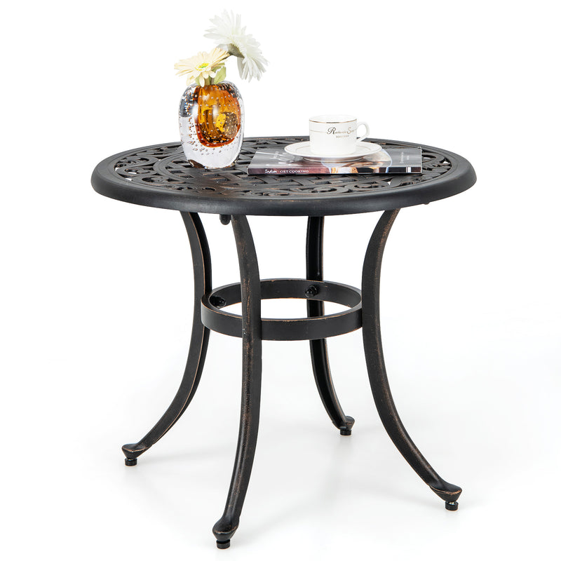 *24 Inch Patio Side Table with Adjustable Footpads for Poolside Backyard Balcony - Rustic Brown