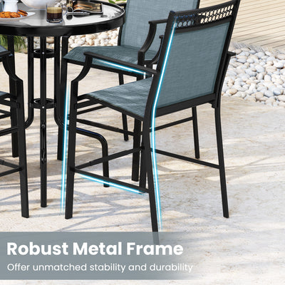 Outdoor Counter Stools Set of 2 Heavy-Duty Barstools with Footrest and Armrests-Blue