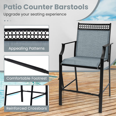 Outdoor Counter Stools Set of 2 Heavy-Duty Barstools with Footrest and Armrests-Blue