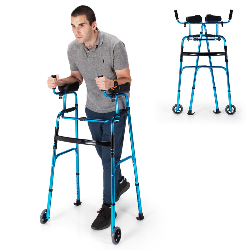 Folding Adjustable Aluminum Wheel Walking Frame-Navy