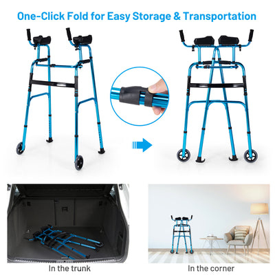 Folding Adjustable Aluminum Wheel Walking Frame-Navy
