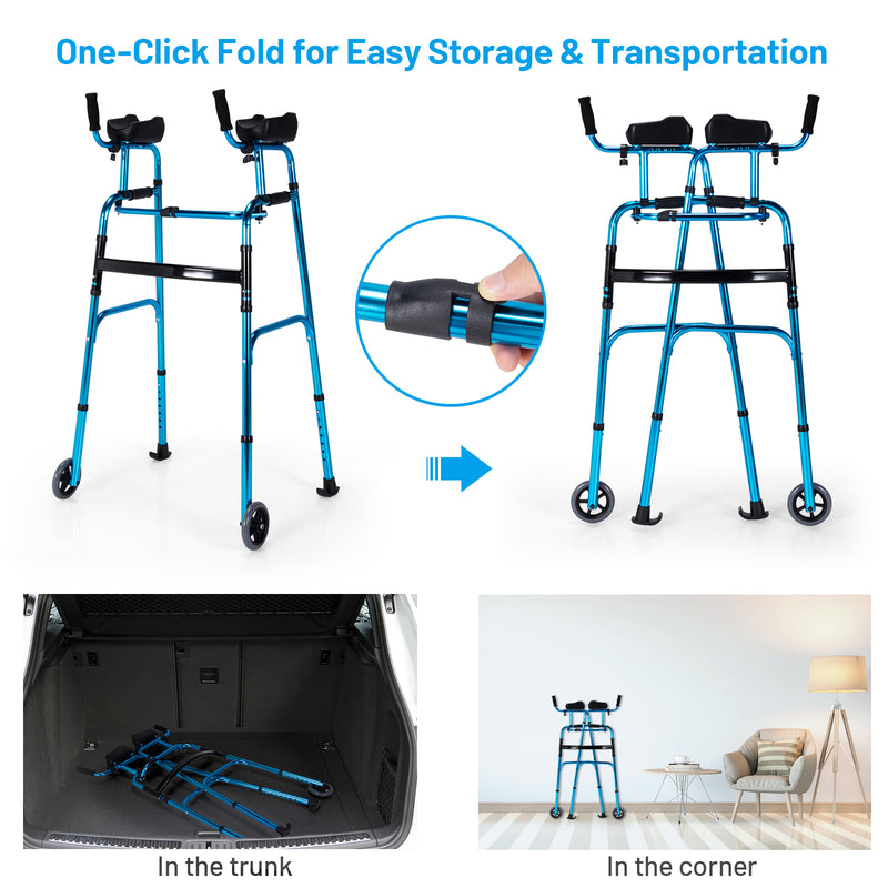 Folding Adjustable Aluminum Wheel Walking Frame-Navy