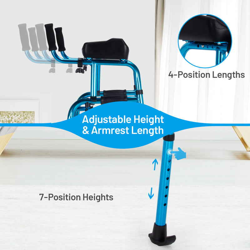 Folding Adjustable Aluminum Wheel Walking Frame-Navy