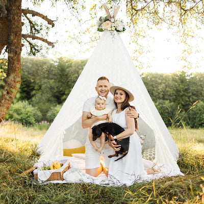 Lace Teepee Tent with Colorful Light Strings for Children