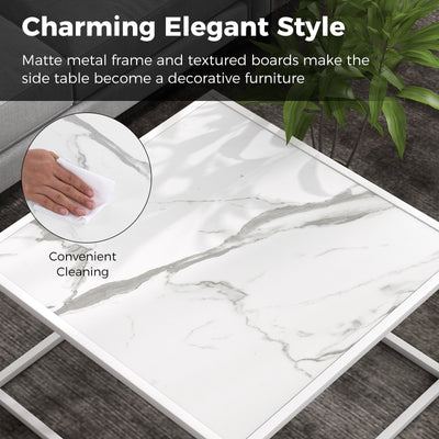 Modern Glass Square Coffee Table with Metal Frame for Living Room-White