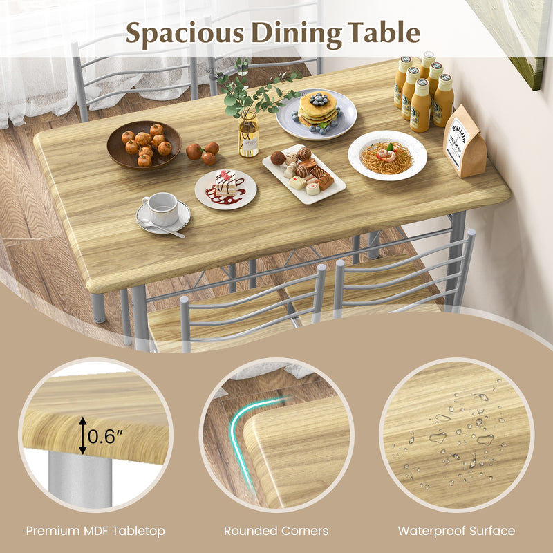 5 Pieces Wood Metal Dining Table Set with 4 Chairs-Walnut