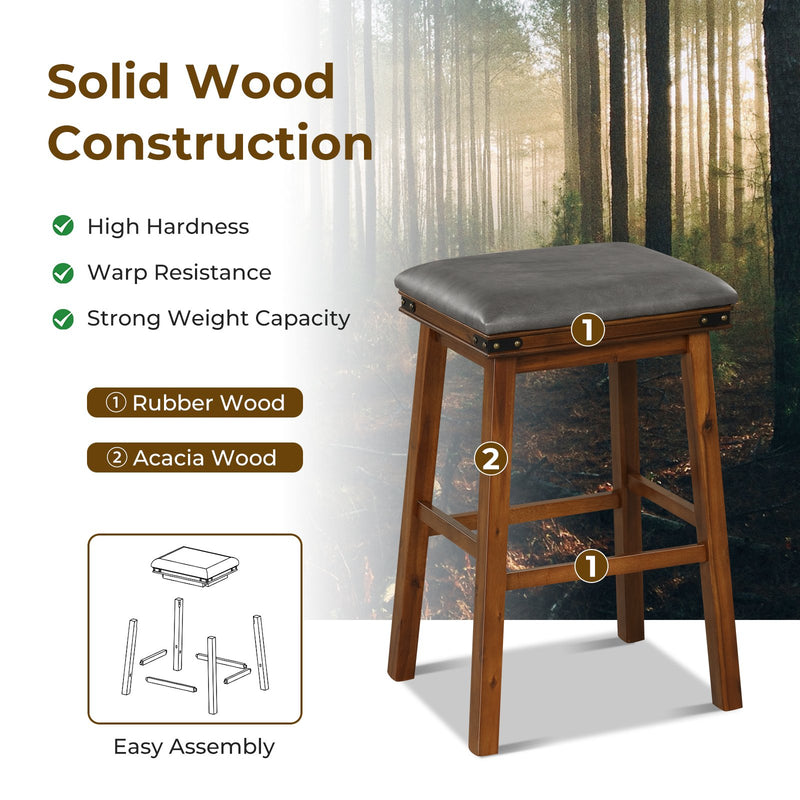 Set of 2 24/30 Inch Dining Bar Stool with Rubber Wood-30 inches