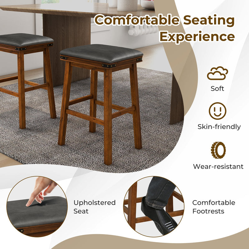 Set of 2 24/30 Inch Dining Bar Stool with Rubber Wood-30 inches