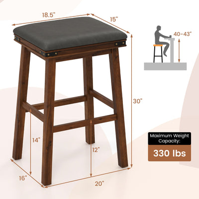 Set of 2 24/30 Inch Dining Bar Stool with Rubber Wood-30 inches