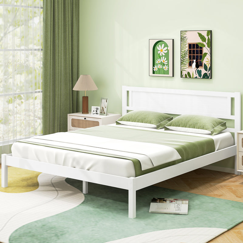 *Twin/Full/Queen Size Wood Bed Frame with Headboard and Wooden Slats Support - Queen