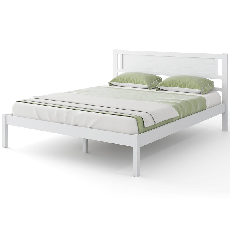 *Twin/Full/Queen Size Wood Bed Frame with Headboard and Wooden Slats Support - Queen