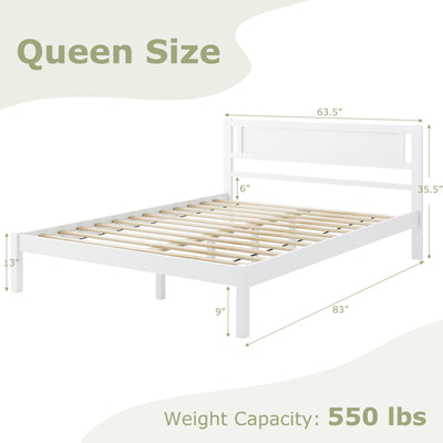 *Twin/Full/Queen Size Wood Bed Frame with Headboard and Wooden Slats Support - Queen