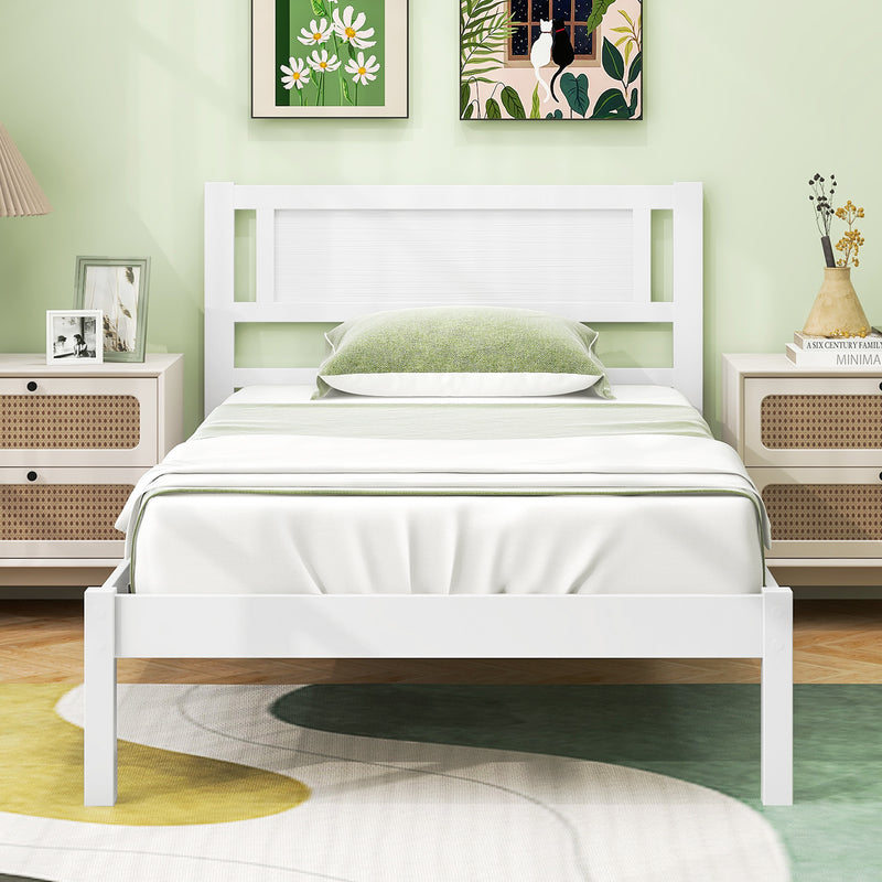 *Twin/Full/Queen Size Wood Bed Frame with Headboard and Wooden Slats Support - Twin