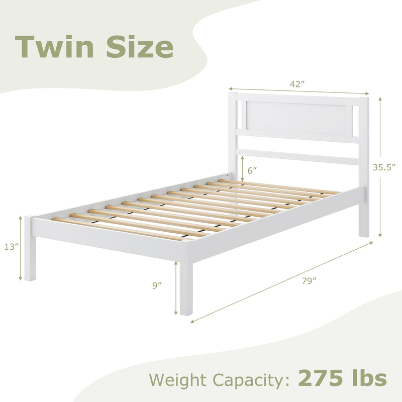 *Twin/Full/Queen Size Wood Bed Frame with Headboard and Wooden Slats Support - Twin