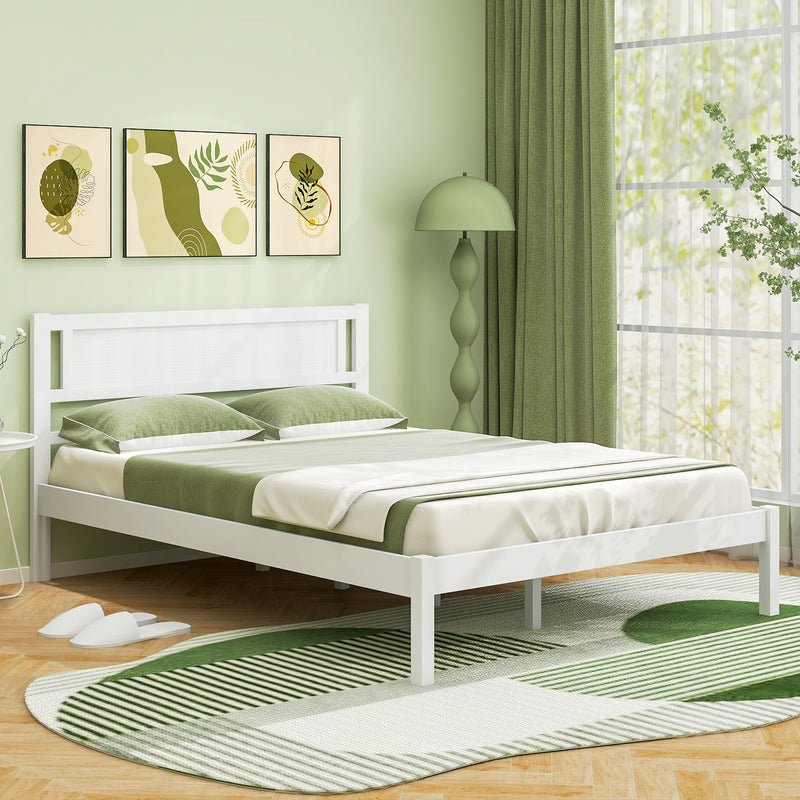 *Twin/Full/Queen Size Wood Bed Frame with Headboard and Wooden Slats Support - Full