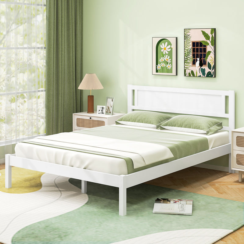 *Twin/Full/Queen Size Wood Bed Frame with Headboard and Wooden Slats Support - Full