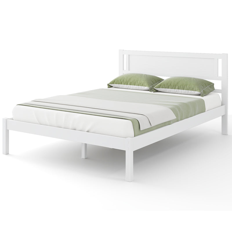 *Twin/Full/Queen Size Wood Bed Frame with Headboard and Wooden Slats Support - Full